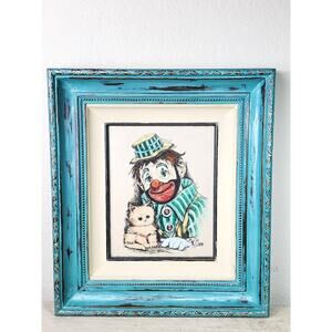 Clown K Chin Painting Engraving Hand Colored 17" x 15" Collier Art COA Vintage